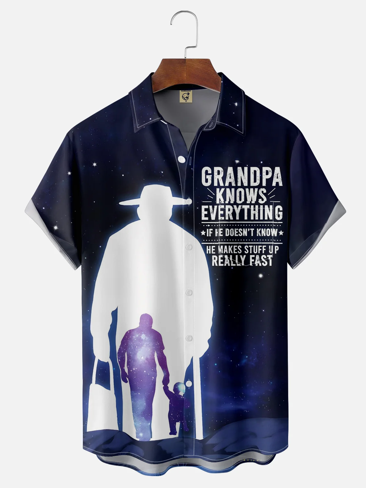Hardaddy Father's Day Grandpa Knows Everything Breathable Chest Pocket Casual Shirt
