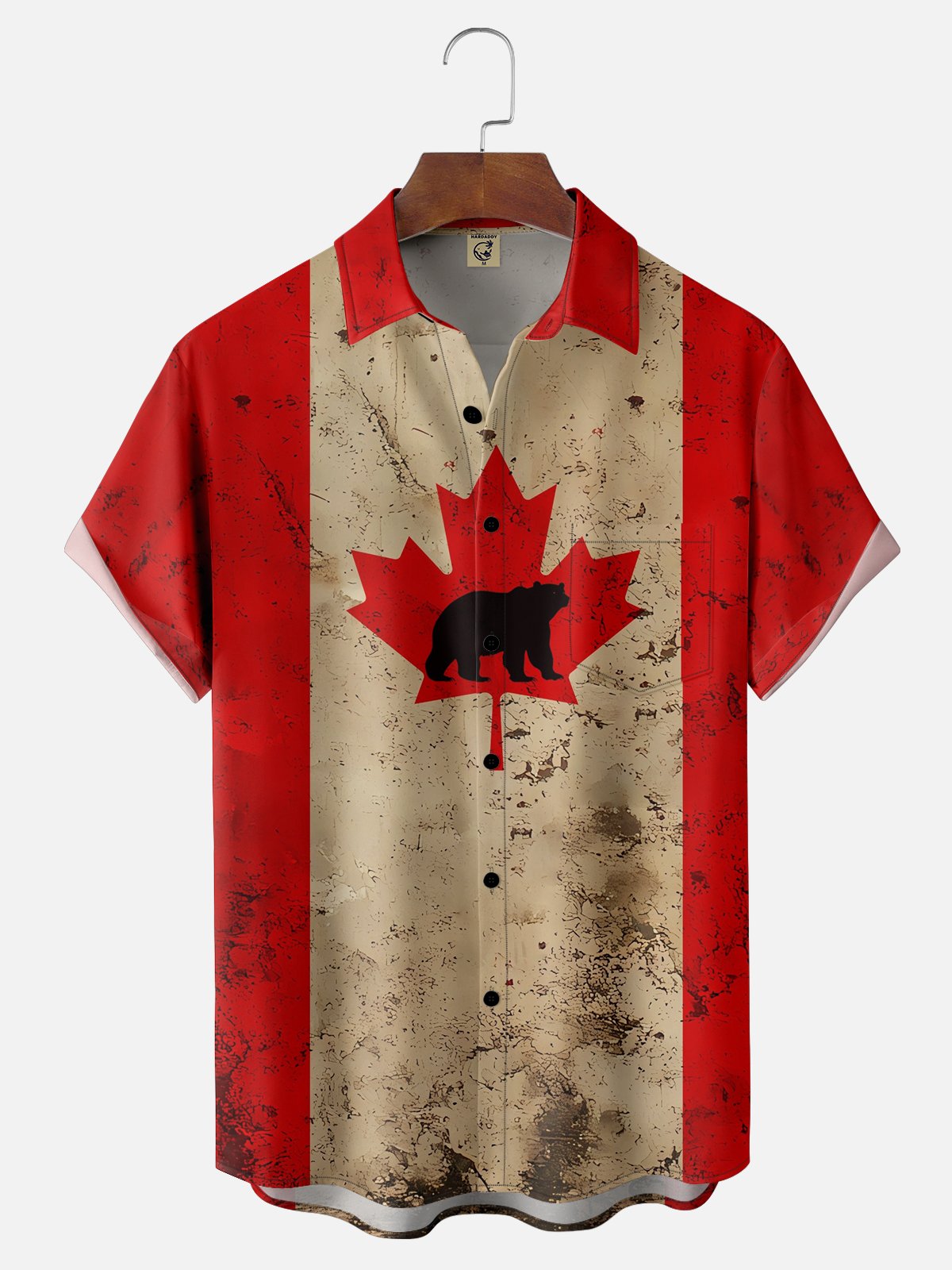 Moisture-wicking Canada Day Maple Leaf Bear Chest Pocket Hawaiian Shirt