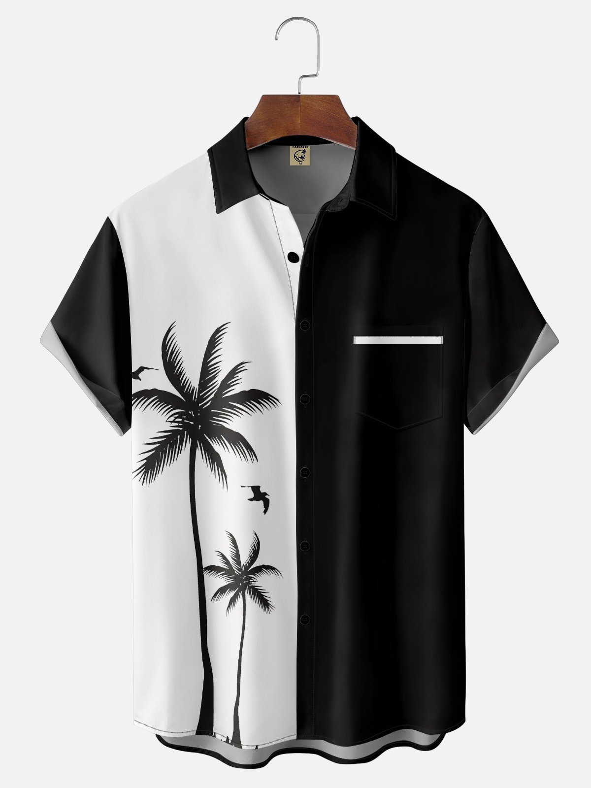 Resort Style Hawaiian Series Coconut Tree Element Lapel Short-Sleeved Printed Shirt Top