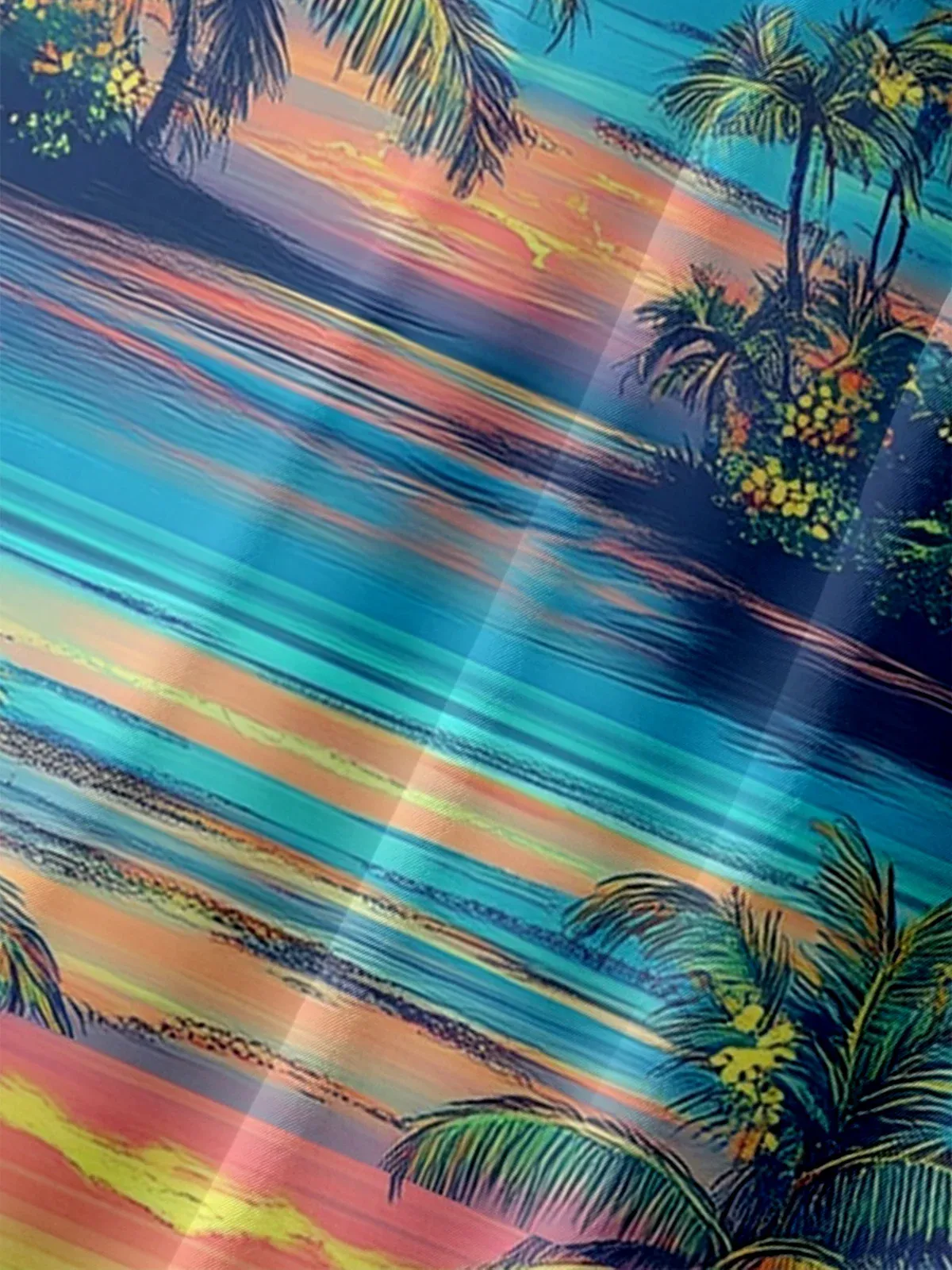 Moisture-wicking Tropical Palm Tree Chest Pocket Hawaiian Bowling Shirt