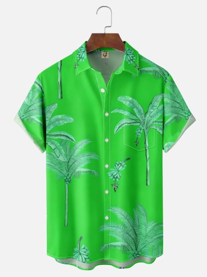 Moisture-wicking Fantasy Fun Banana Tree Chest Pocket Hawaiian Shirt