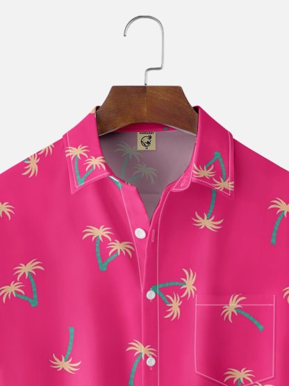 Moisture-wicking Palm Tree Chest Pocket Hawaiian Shirt
