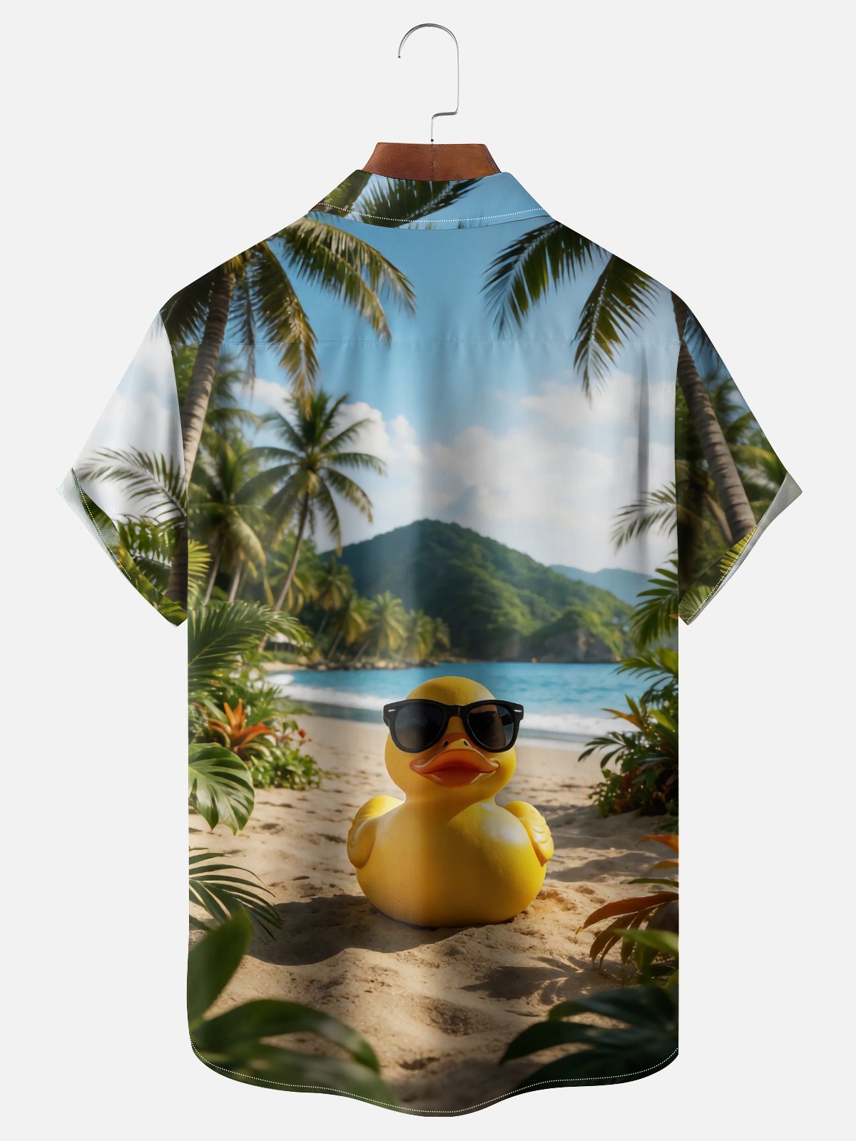 Moisture-wicking Rubber Duck Coconut Trees Beach Chest Pocket Hawaiian Shirt