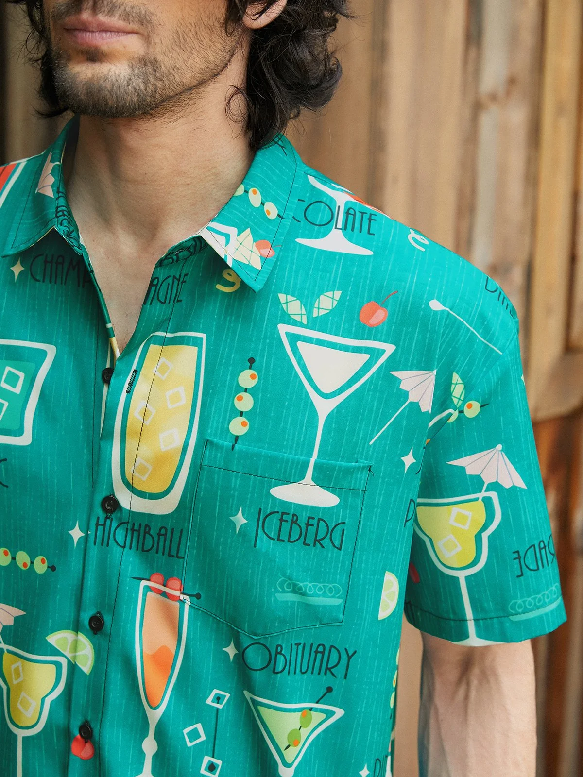 Medieval Cocktail Chest Pocket Short Sleeve Hawaiian Shirt