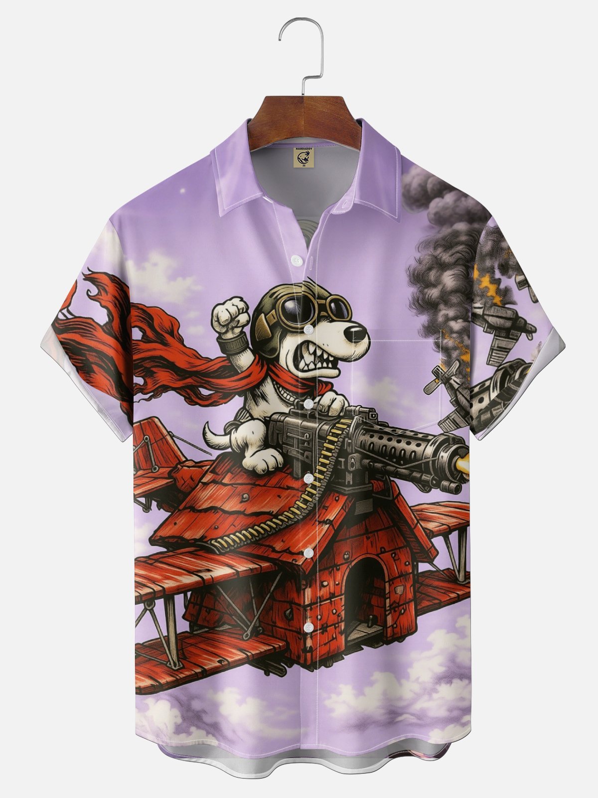 Tall Size Moisture-Wicking Abstract Airplane Dog Pattern and Chest Pocket Holiday Hawaiian Shirt