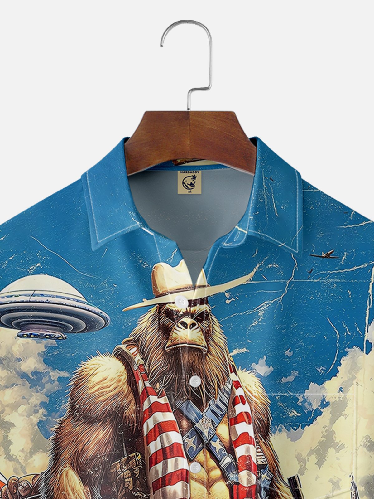 Tall Size Moisture-wicking Cowboy Bigfoot vs. UFO Chest Pocket Hawaiian Shirt