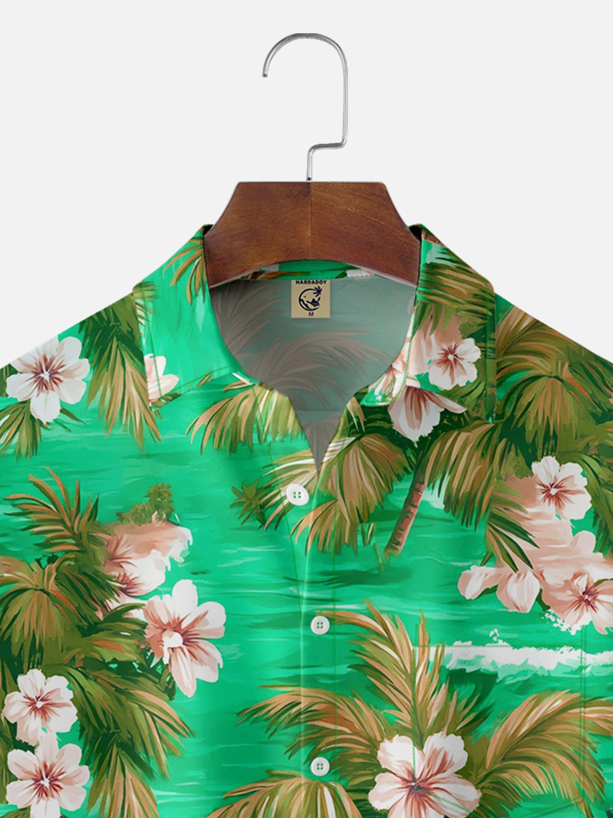 Moisture-wicking Tropical Palm Tree Floral Chest Pocket Hawaiian Shirt