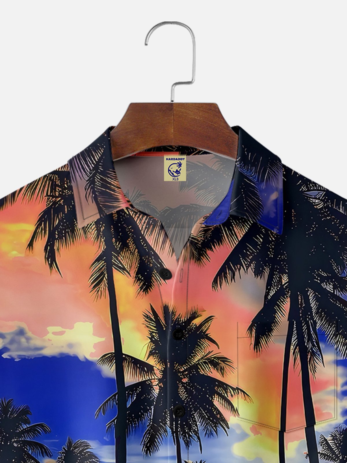 Big Size Moisture-wicking Beach Sunset Coconut Tree Chest Pocket Hawaiian Shirt