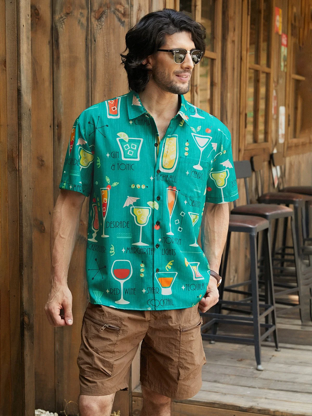 Medieval Cocktail Chest Pocket Short Sleeve Hawaiian Shirt