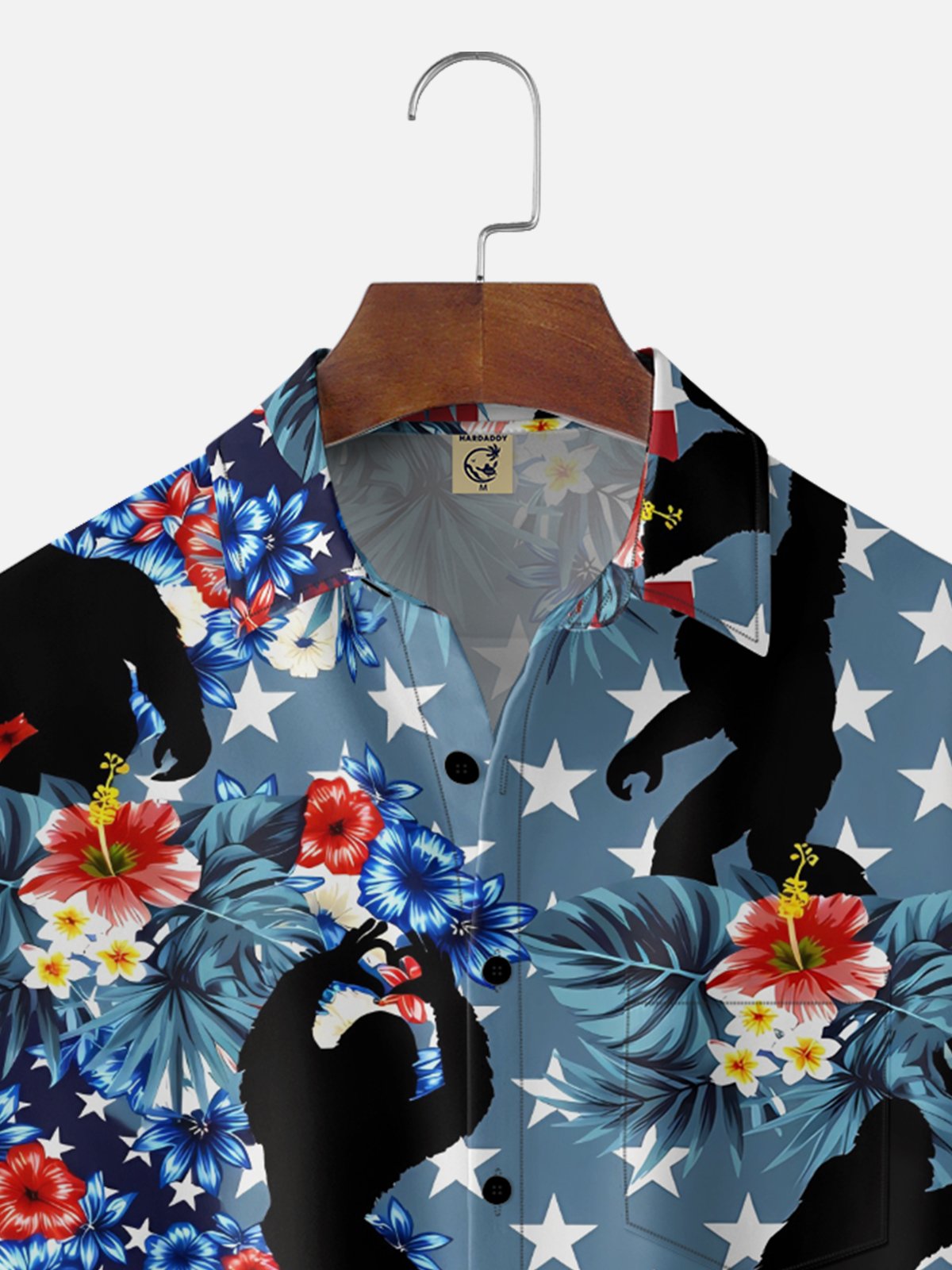 Moisture Wicking American Independence Day Anniversary Flag Plants Flowers Bigfoot Chest Pocke Holiday Hawaiian Shirt