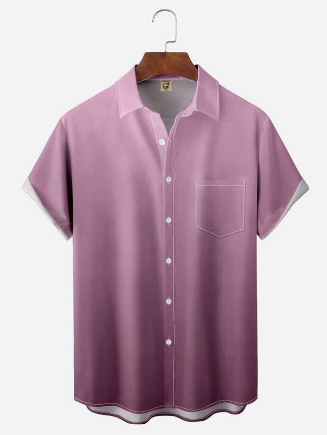 Tall Size Moisture-wicking Gradient Color Chest Pocket Hawaiian Shirt
