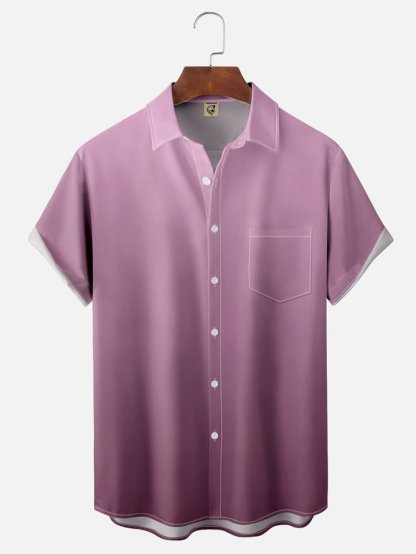 Tall Size Moisture-wicking Gradient Color Chest Pocket Hawaiian Shirt