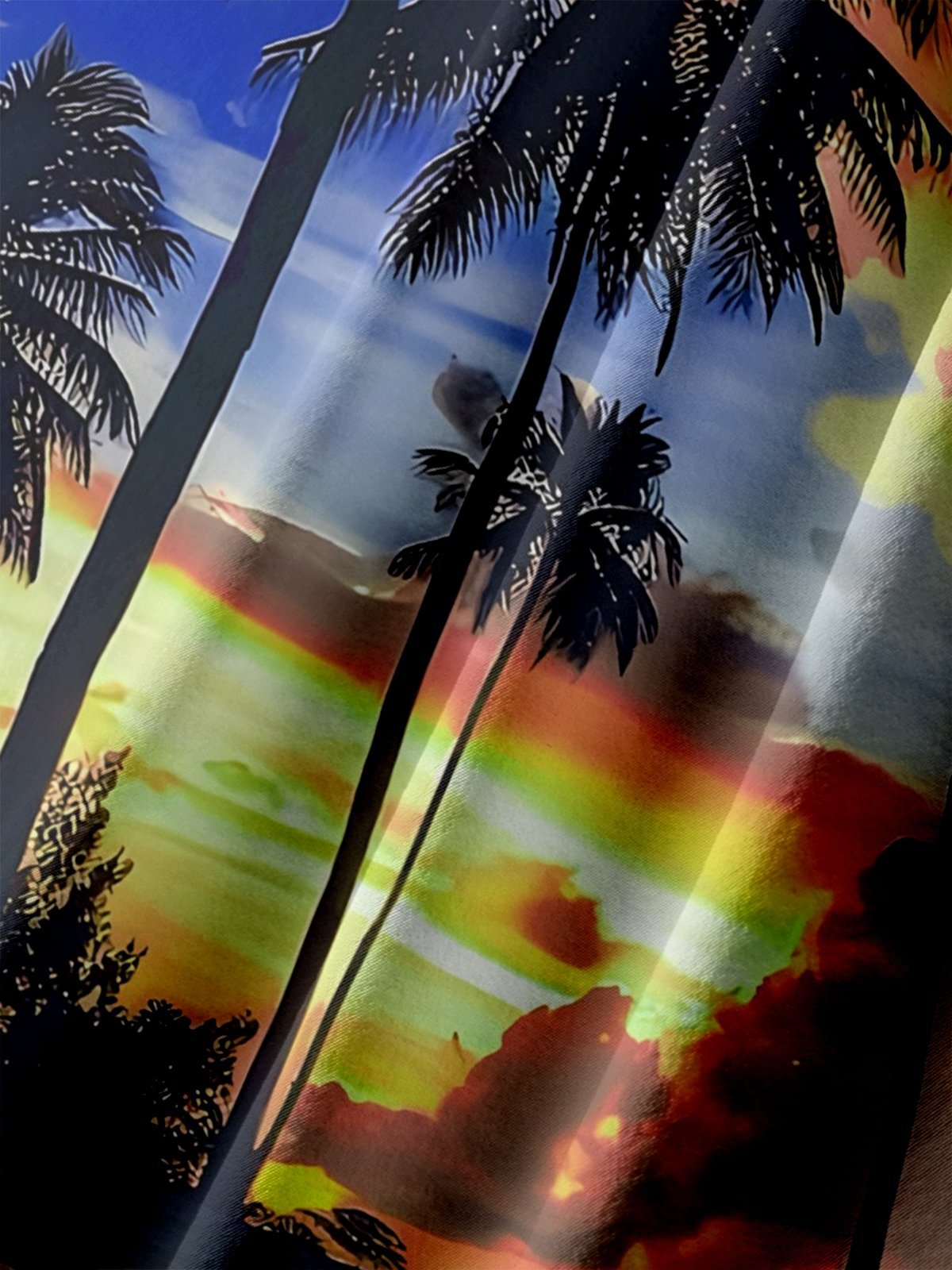 Big Size Moisture-wicking Beach Sunset Coconut Tree Chest Pocket Hawaiian Shirt