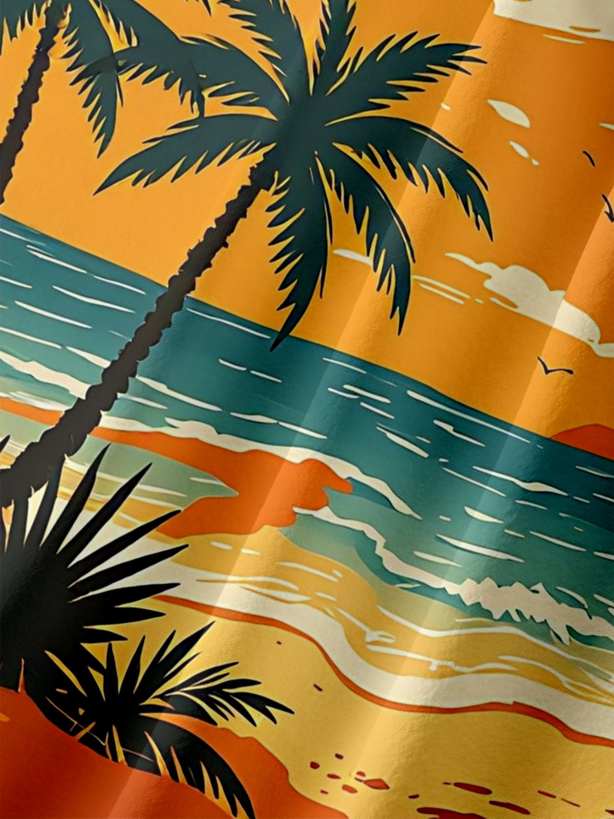 Moisture-Wicking Gradient Coconut Trees Beach And Bigfoot Print Chest Pocket Hawaiian Shirt