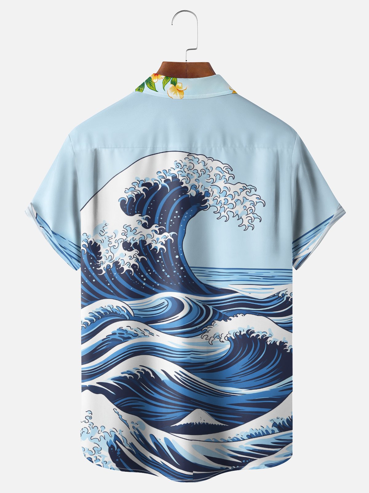 Moisture-Wicking Gradient Hibiscus & Ocean Waves Chest Pocket Hawaiian Shirt