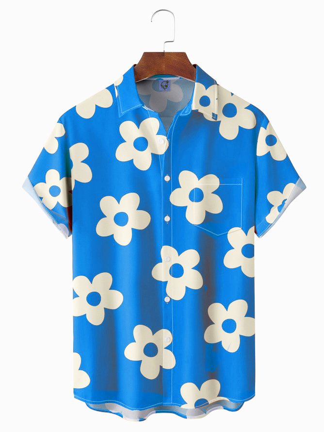 Floral Chest Pocket Short Sleeve Hawaiian Shirt