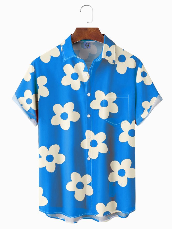 Floral Chest Pocket Short Sleeve Hawaiian Shirt