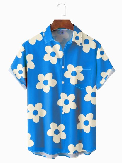 Floral Chest Pocket Short Sleeve Hawaiian Shirt