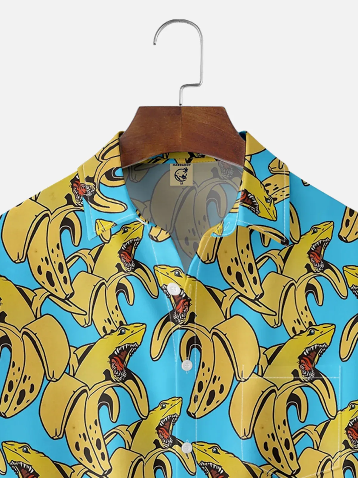 Moisture Wicking Banana Shark Chest Pocket Hawaiian Shirt