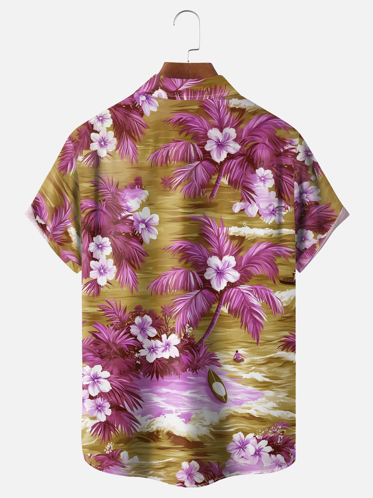 Moisture-wicking Tropical Palm Tree Floral Chest Pocket Hawaiian Shirt