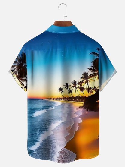 Tall Size Moisture-wicking Palm Tree Chest Pocket Hawaiian Shirt