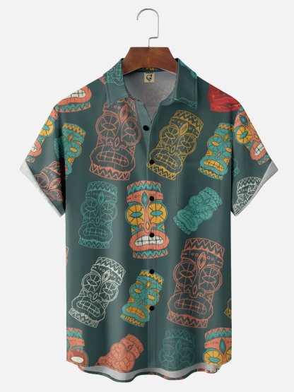 Moisture-wicking Tiki Chest Pocket Hawaiian Shirt