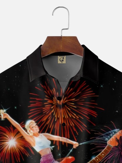 Moisture Wicking Beauty Guitar Chest Pocket Hawaiian Shirt
