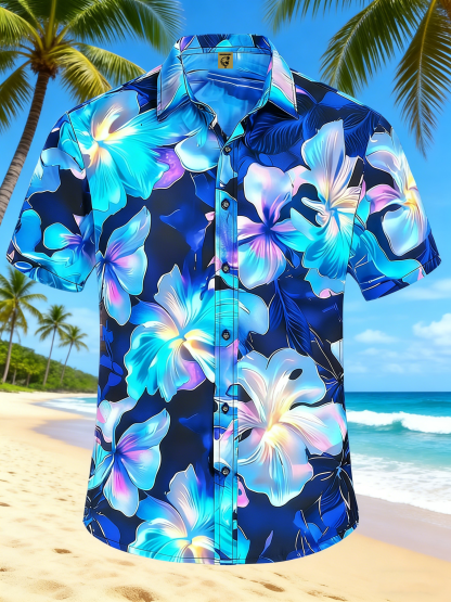 Moisture-wicking Floral Chest Pocket Hawaiian Shirt