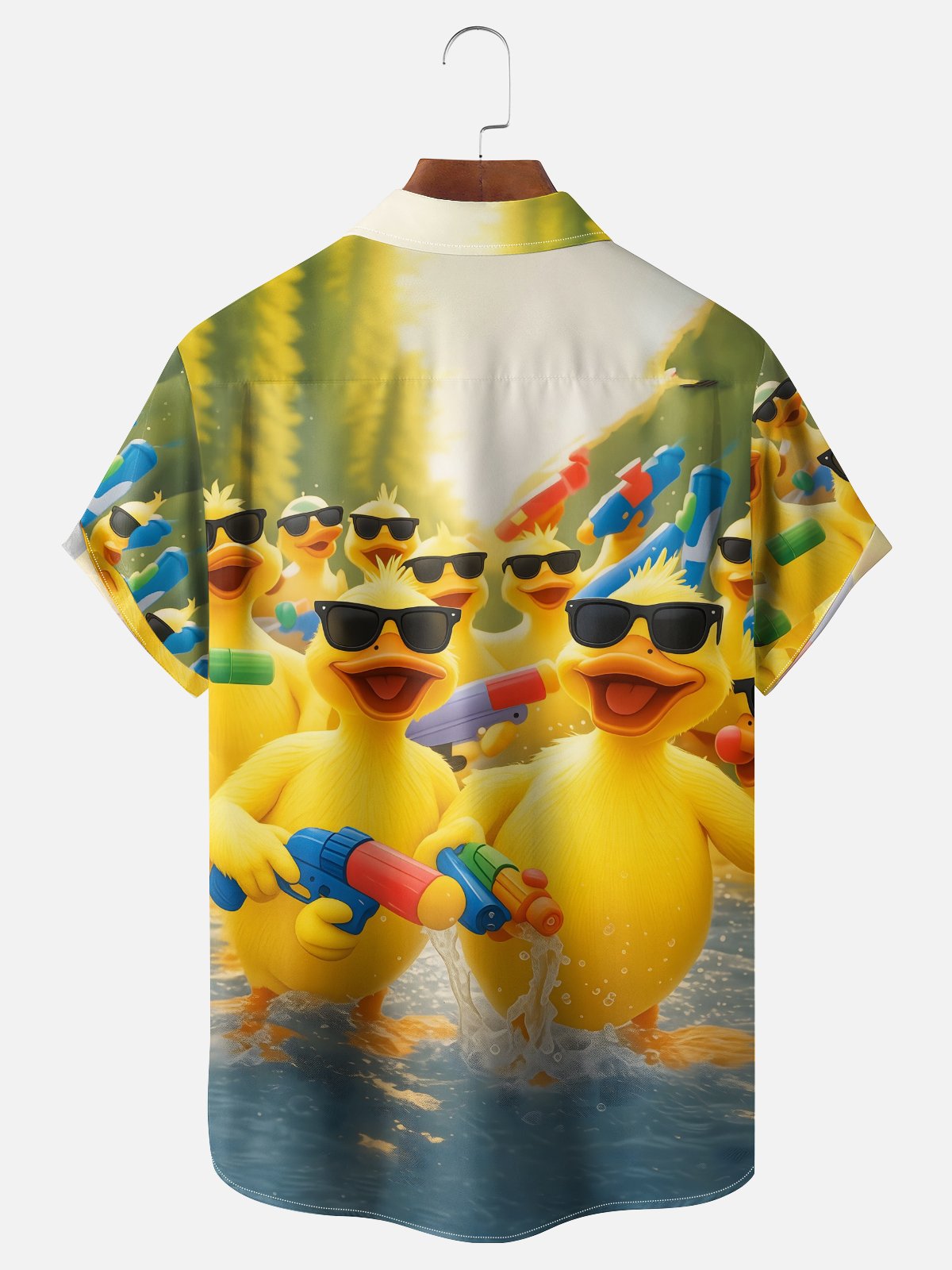 Moisture-Wicking Fun Pool Duck Chest Pocket Holiday Hawaiian Shirt