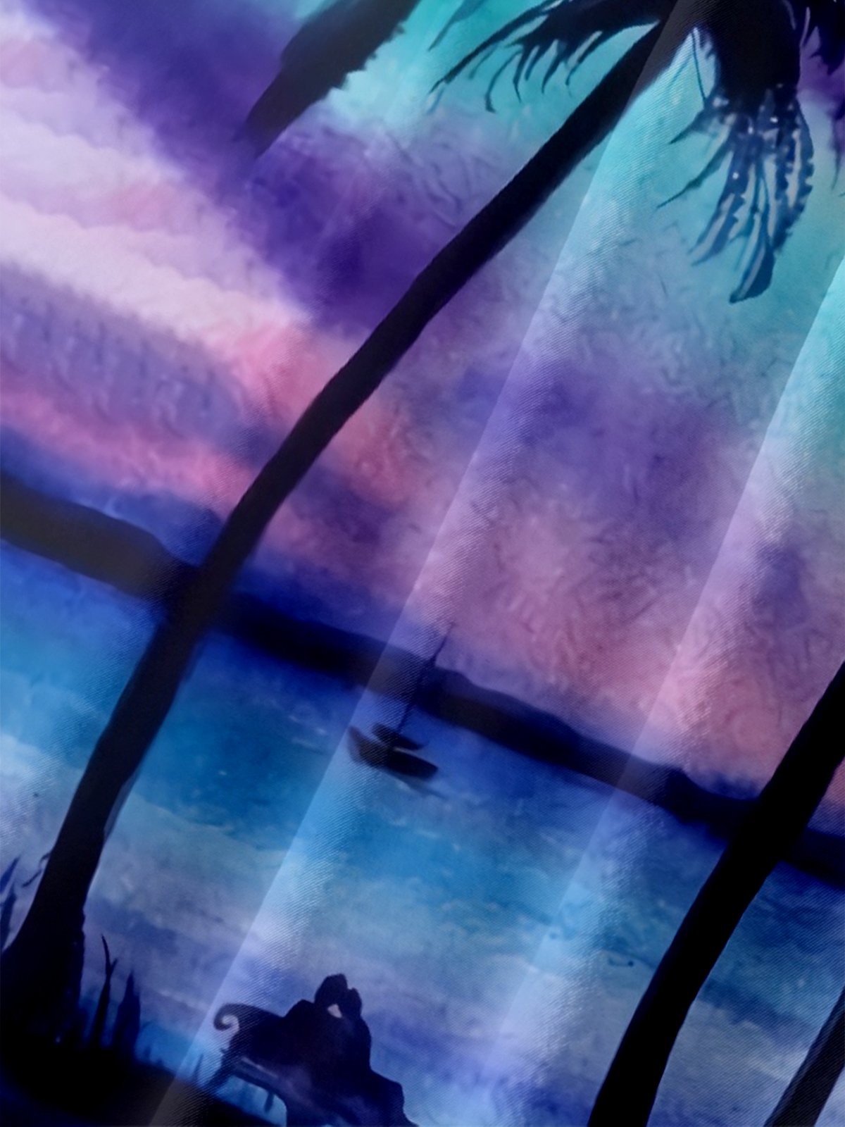 Mens Coconut Tree Sunset Print Casual Breathable Chest Pocket Short Sleeve Hawaiian Shirt