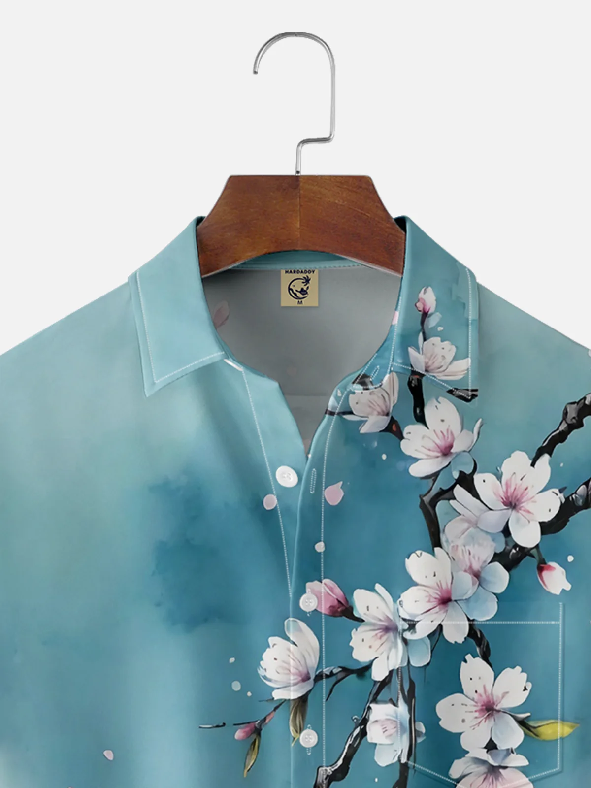 Moisture Wicking Gradient Plants Flowers Peach Chest Pocket Hawaiian Shirt