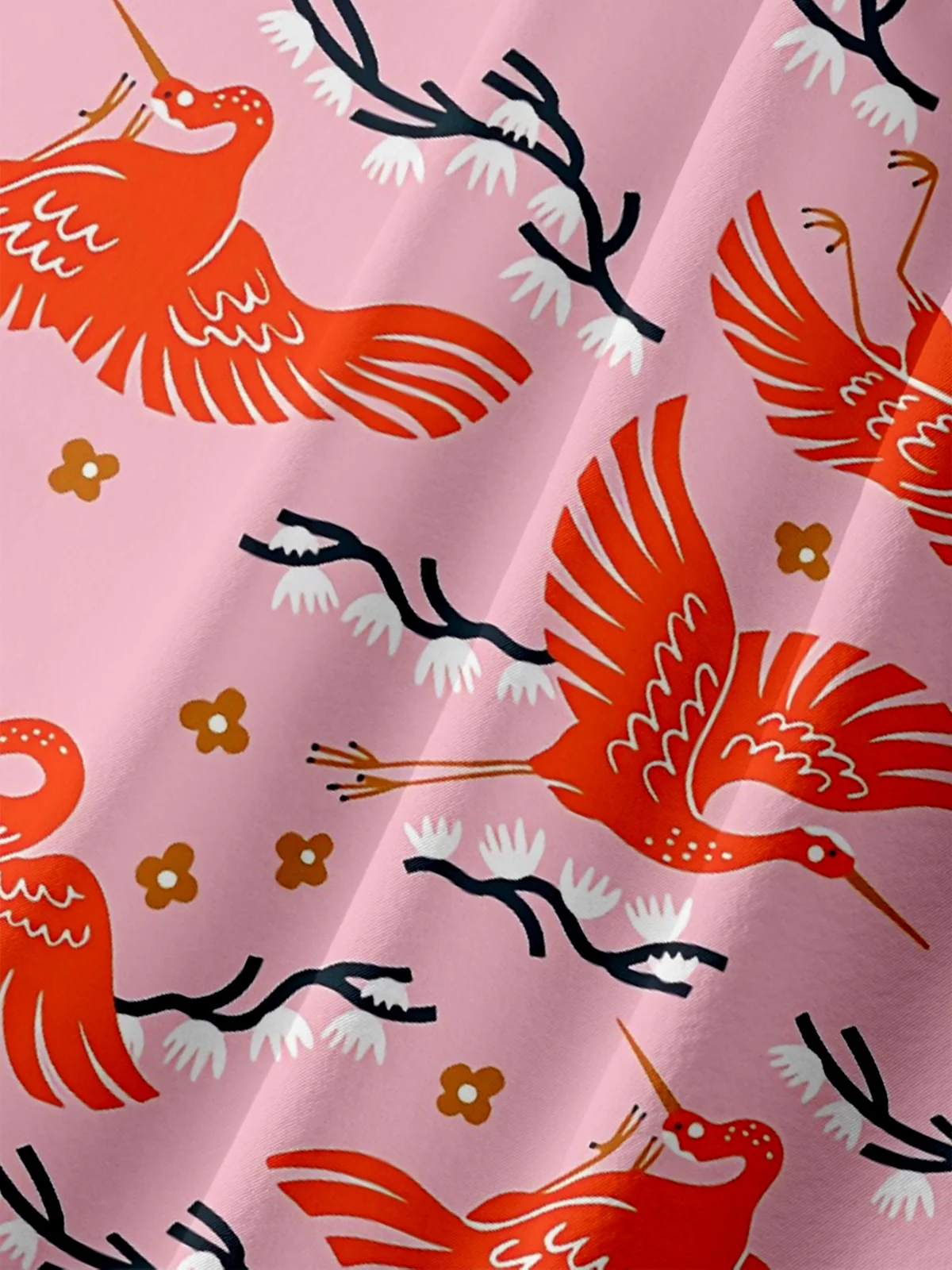 Moisture Wicking Ukiyo-e Crane Chest Pocket Hawaiian Shirt