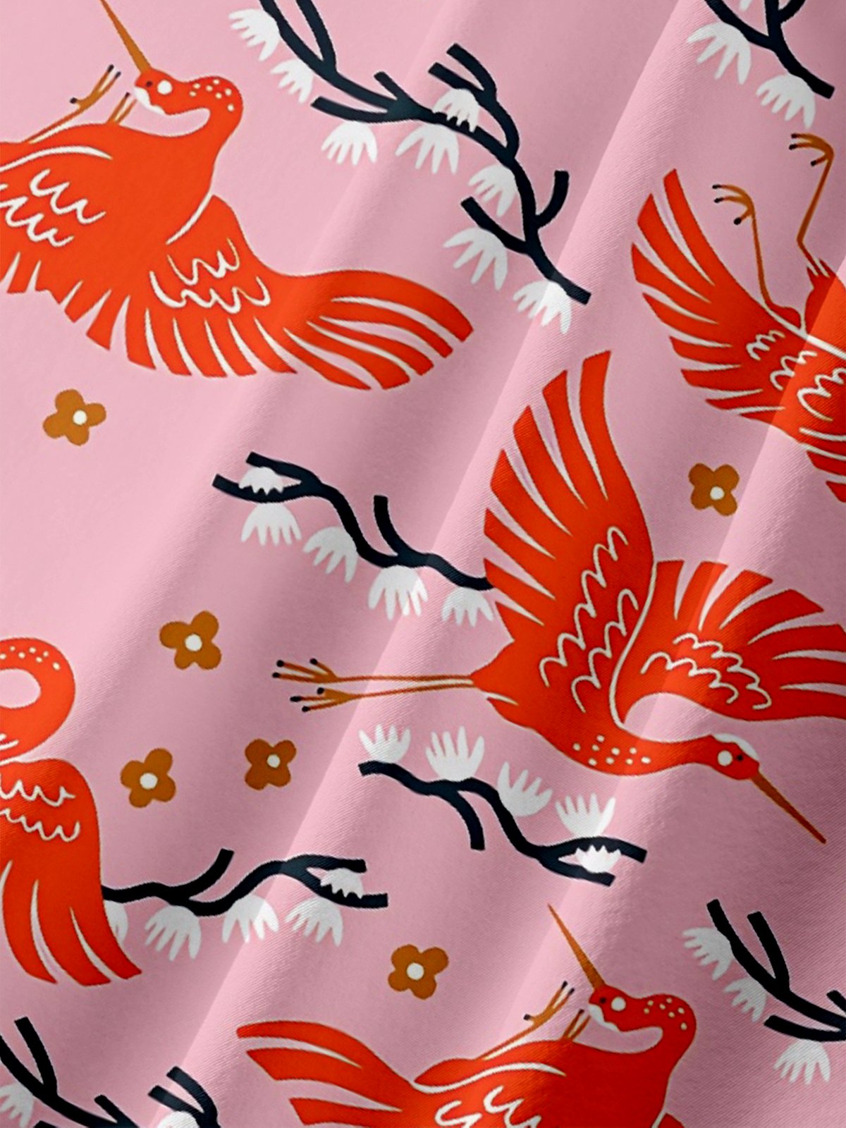 Moisture Wicking Ukiyo-e Crane Chest Pocket Hawaiian Shirt