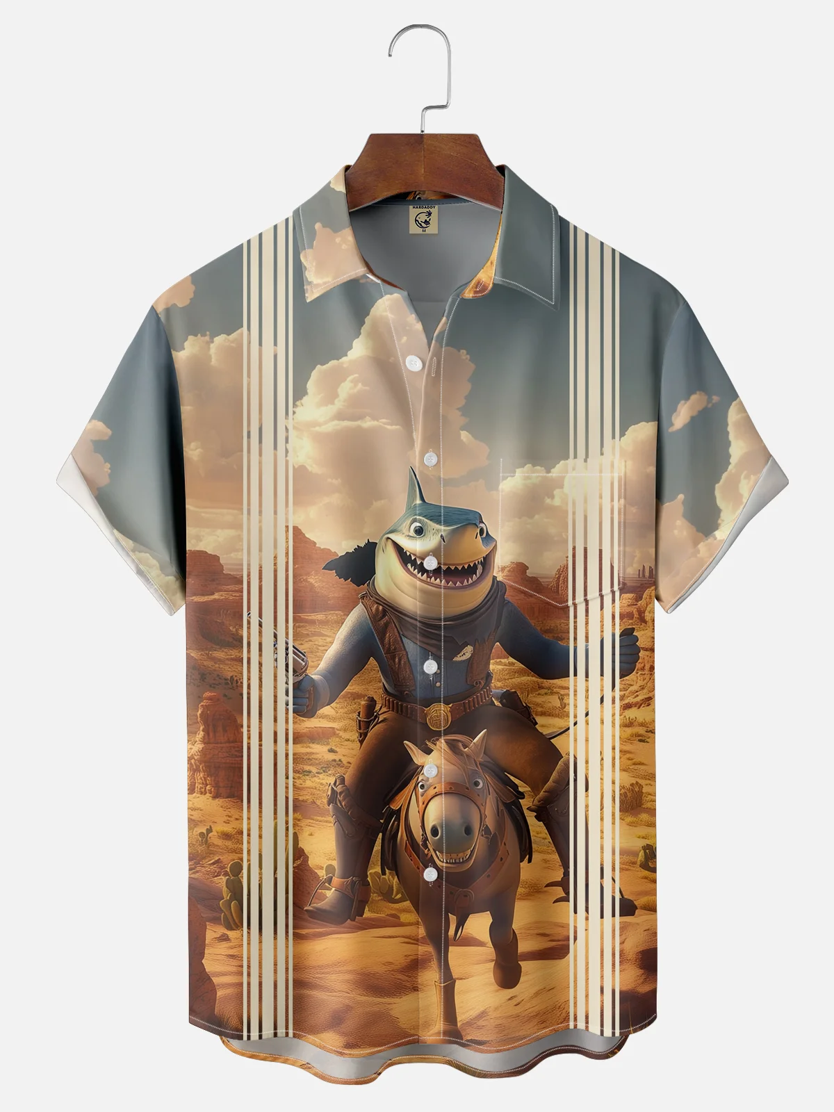 Moisture-wicking Western Cowboy Shark Chest Pocket Hawaiian Shirt