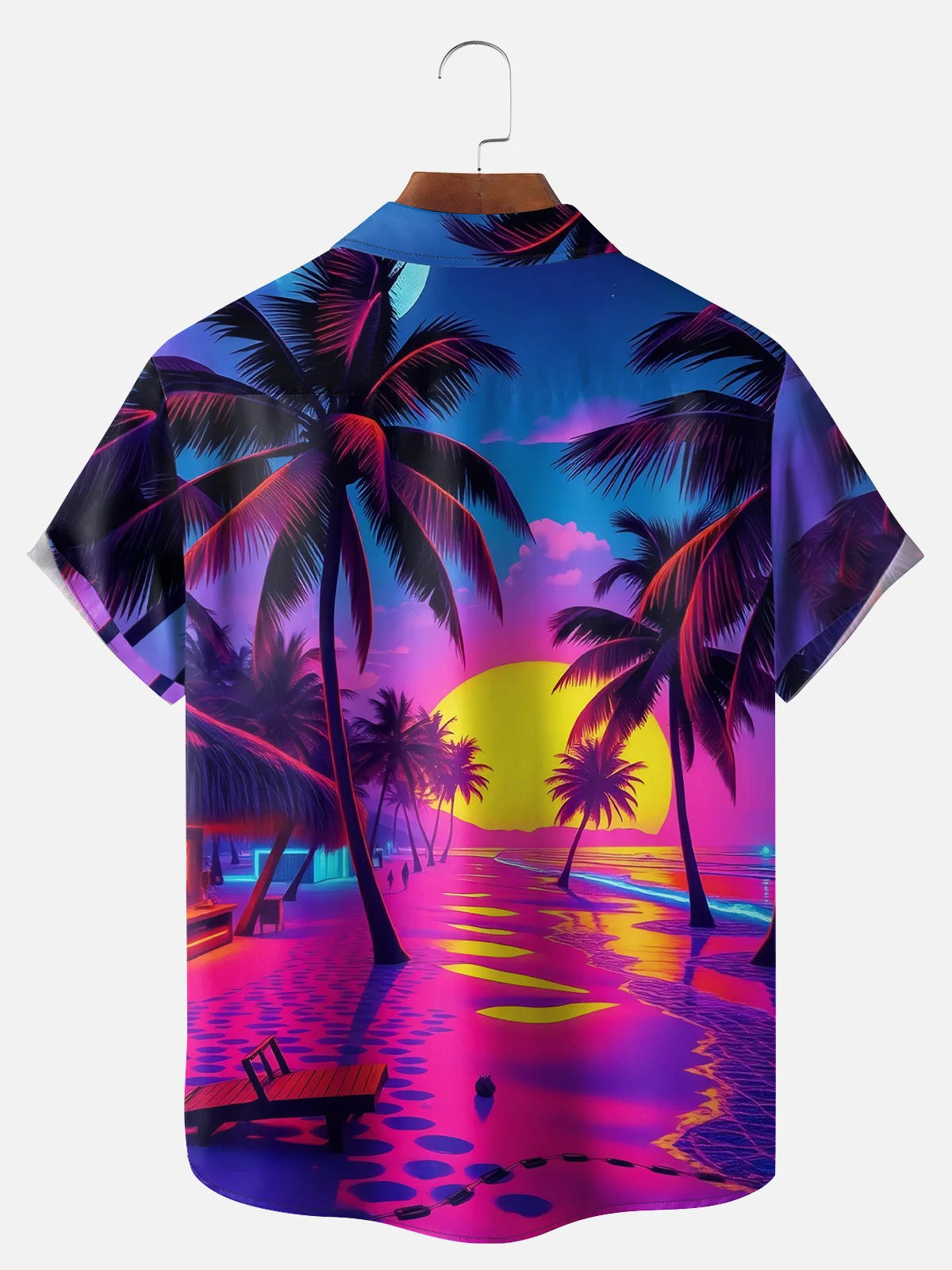 Big Size Moisture-wicking Dreamy Beach Coconut Tree Young Chest Pocket Hawaiian Shirt