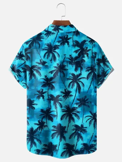Tall Size Moisture-wicking Palm Tree Chest Pocket Hawaiian Shirt