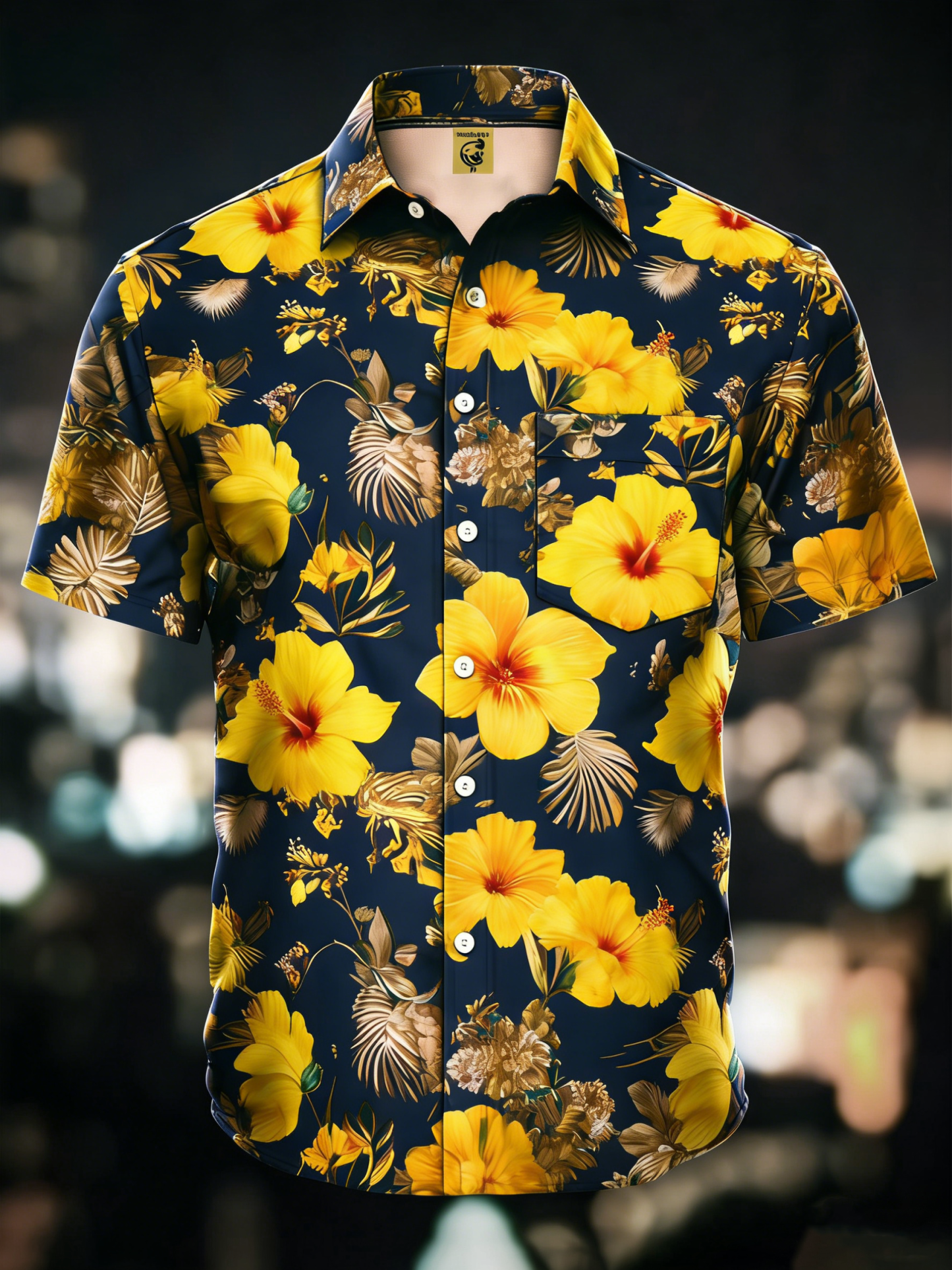 Moisture-wicking Tropical Hibiscus Floral Chest Pocket Hawaiian Shirt