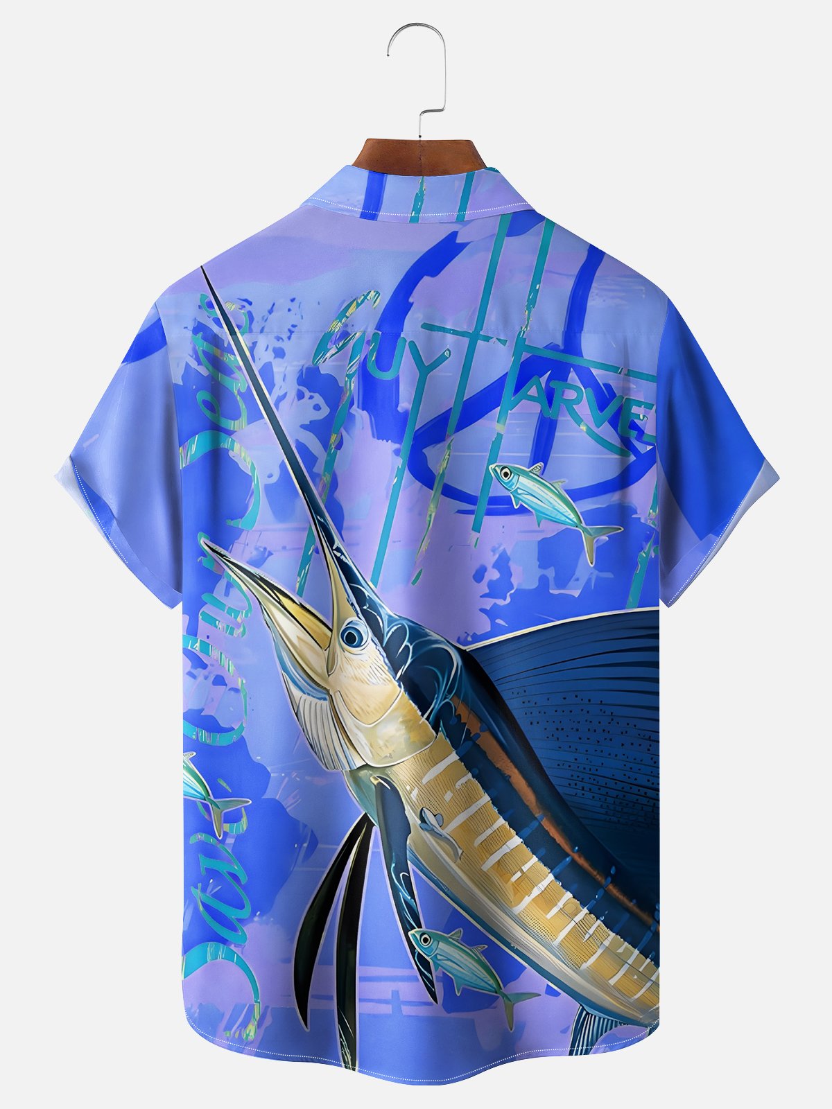 Moisture-wicking Swordfish Ocean Chest Pocket Hawaiian Shirt