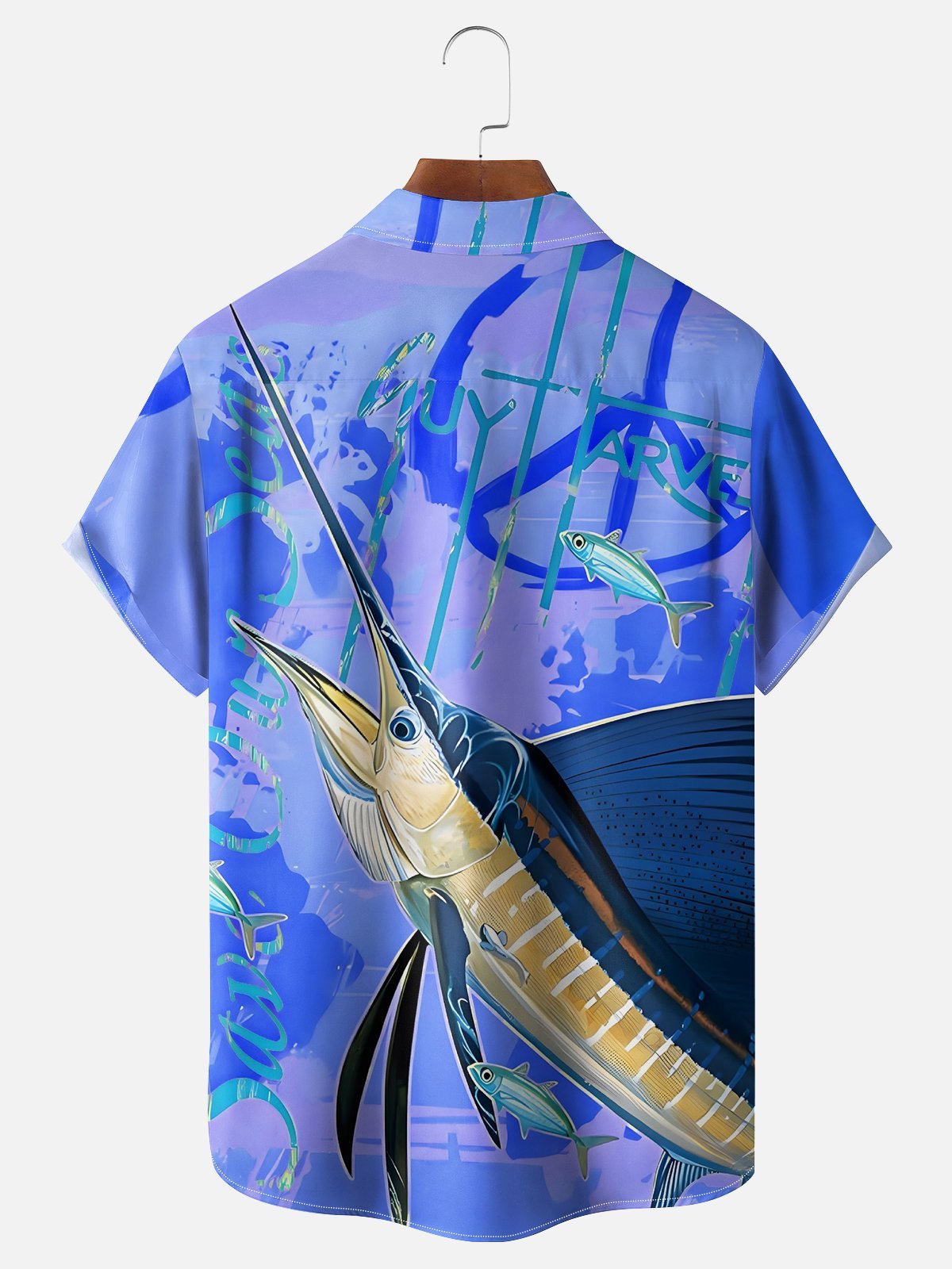 Moisture-wicking Swordfish Ocean Chest Pocket Hawaiian Shirt