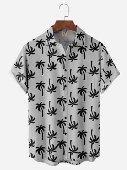 Moisture-wicking Palm Tree Chest Pocket Hawaiian Shirt