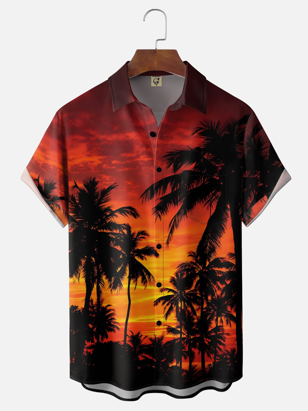 Moisture-wicking Coconut Trees Beach Chest Pocket Hawaiian Shirt