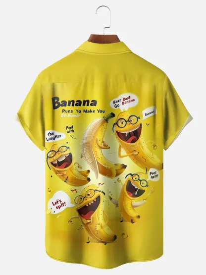 Moisture Wicking Funny Banana Pun Chest Pocket Hawaiian Shirt