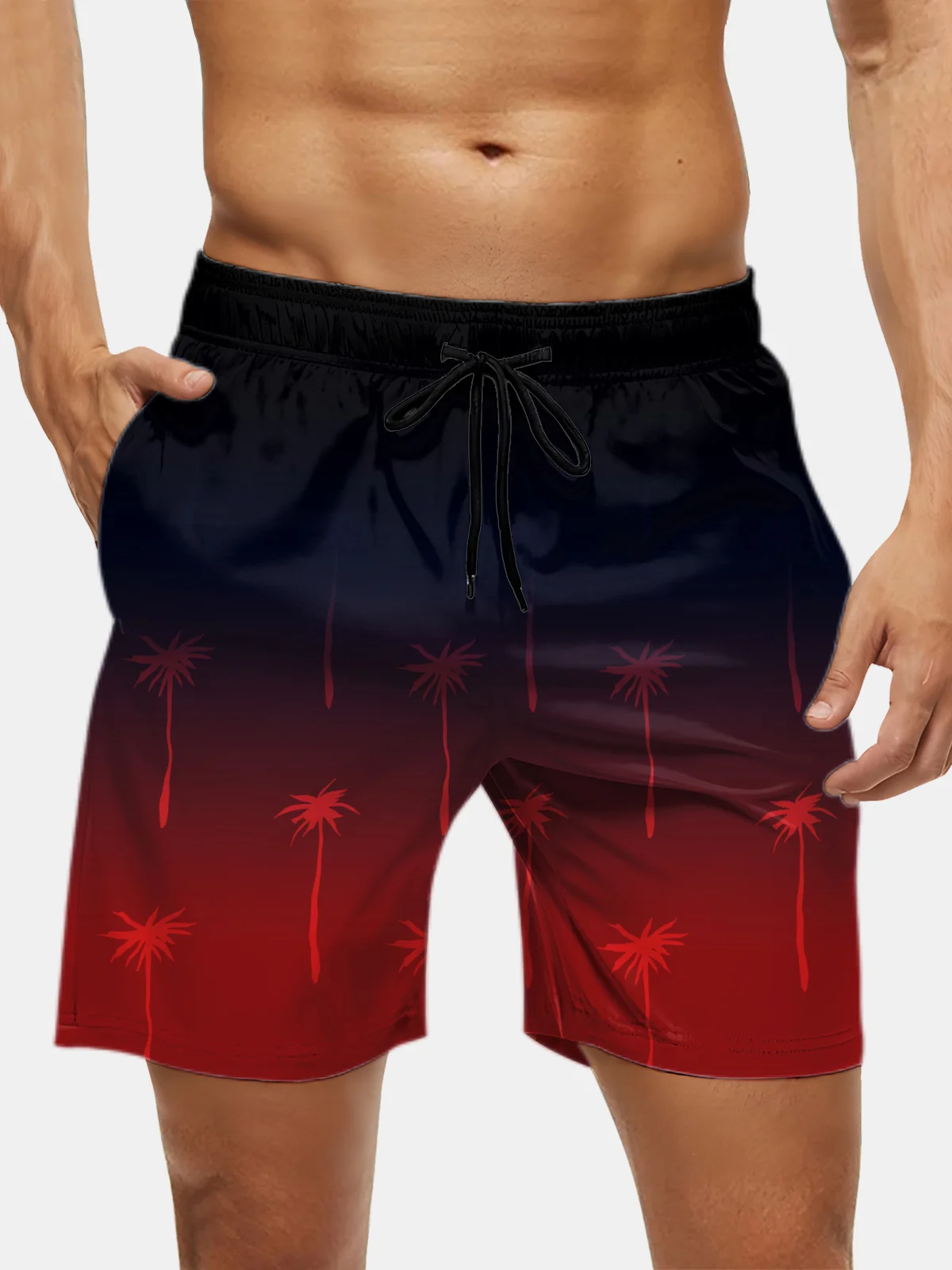 Men's Swim Trunks Hawaiian Tropical Gradient Palm Tree Beach Shorts with Pockets