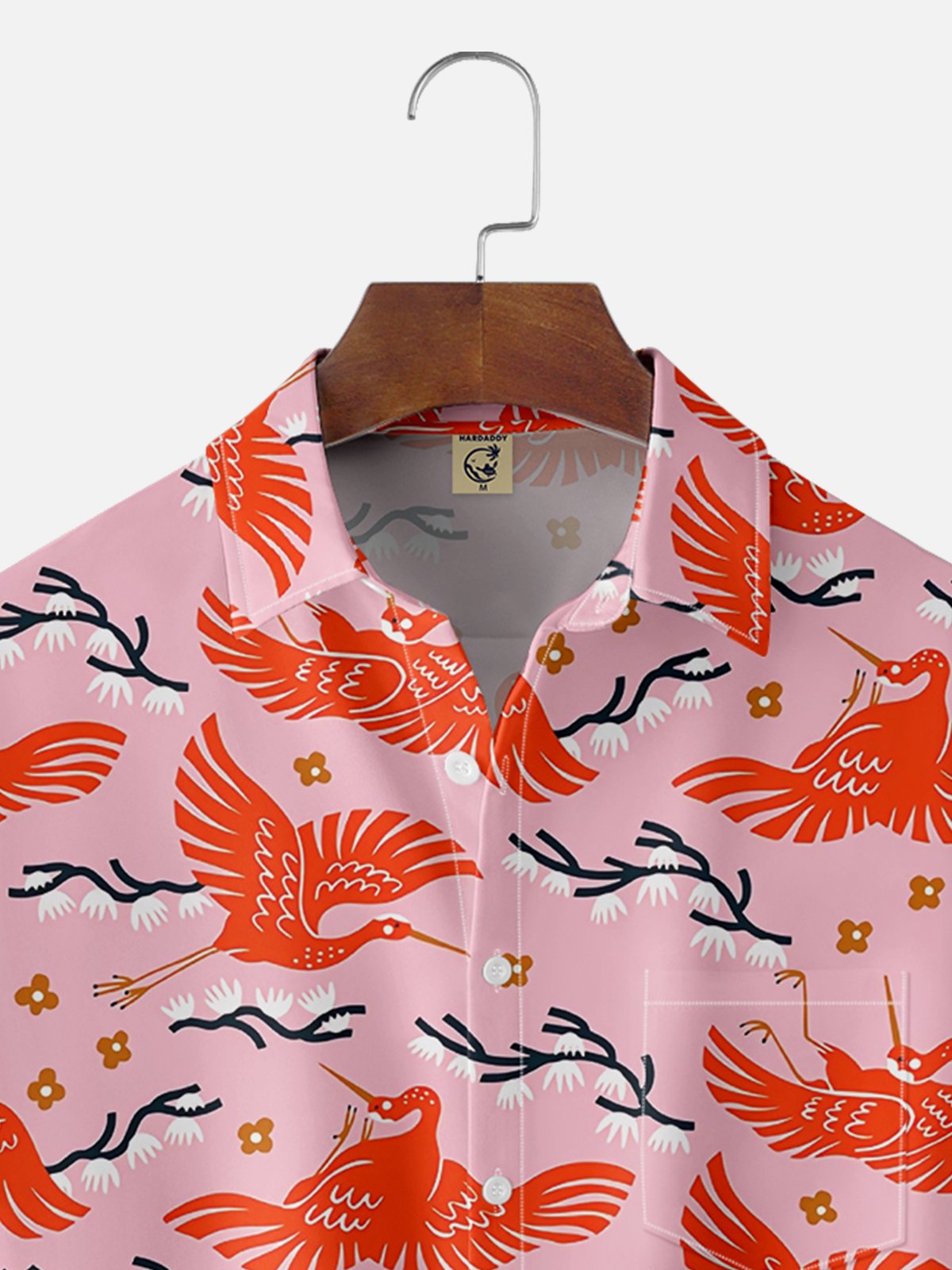 Moisture Wicking Ukiyo-e Crane Chest Pocket Hawaiian Shirt