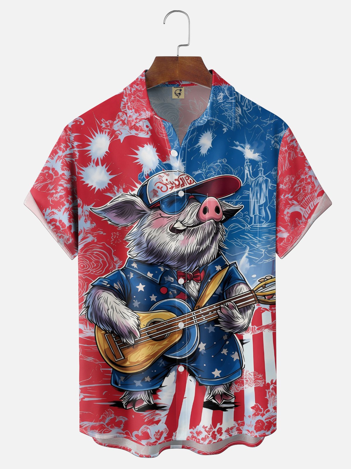Moisture-Wicking U.S. Independence Day Anniversary Wild Boar Chest Pocket Holiday Hawaiian Shirt