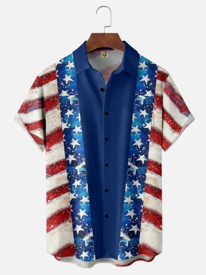Moisture-wicking American Independence Day Memorial Day Chest Pocket Casual Shirt