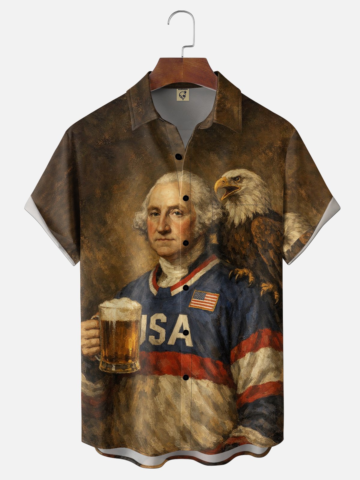 Moisture-Wicking U.S. Independence Day Founding Fathers Beer & Bald Eagle  Chest Pocket Festive Hawaiian Shirt