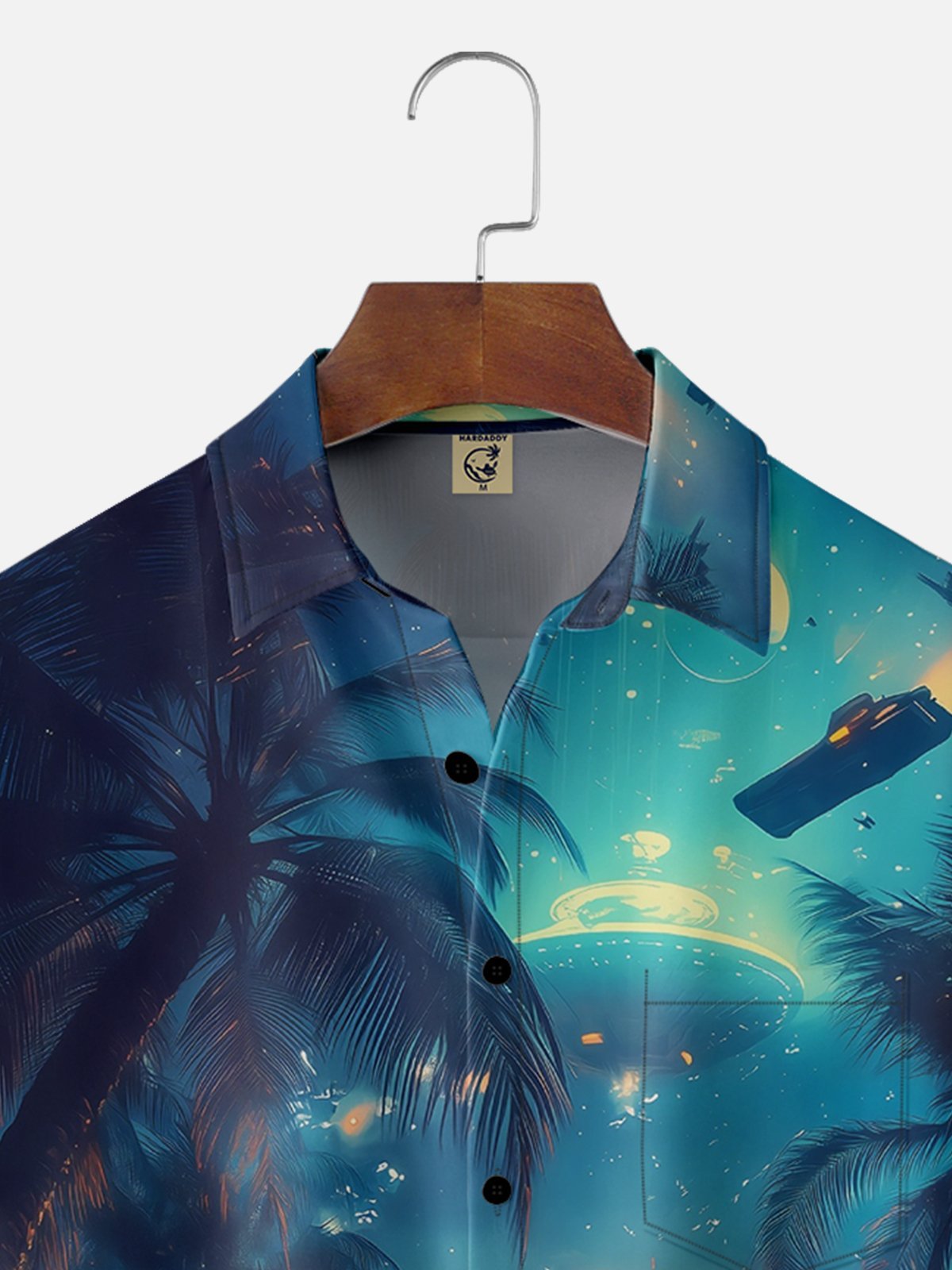 Moisture Wicking Coconut Tree Hawaii Alien Vacation Chest Pocket Hawaiian Shirt