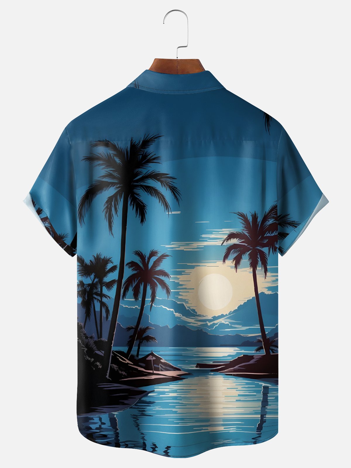 Moisture-wicking Coconut Tree Beach Chest Pocket Hawaiian Shirt