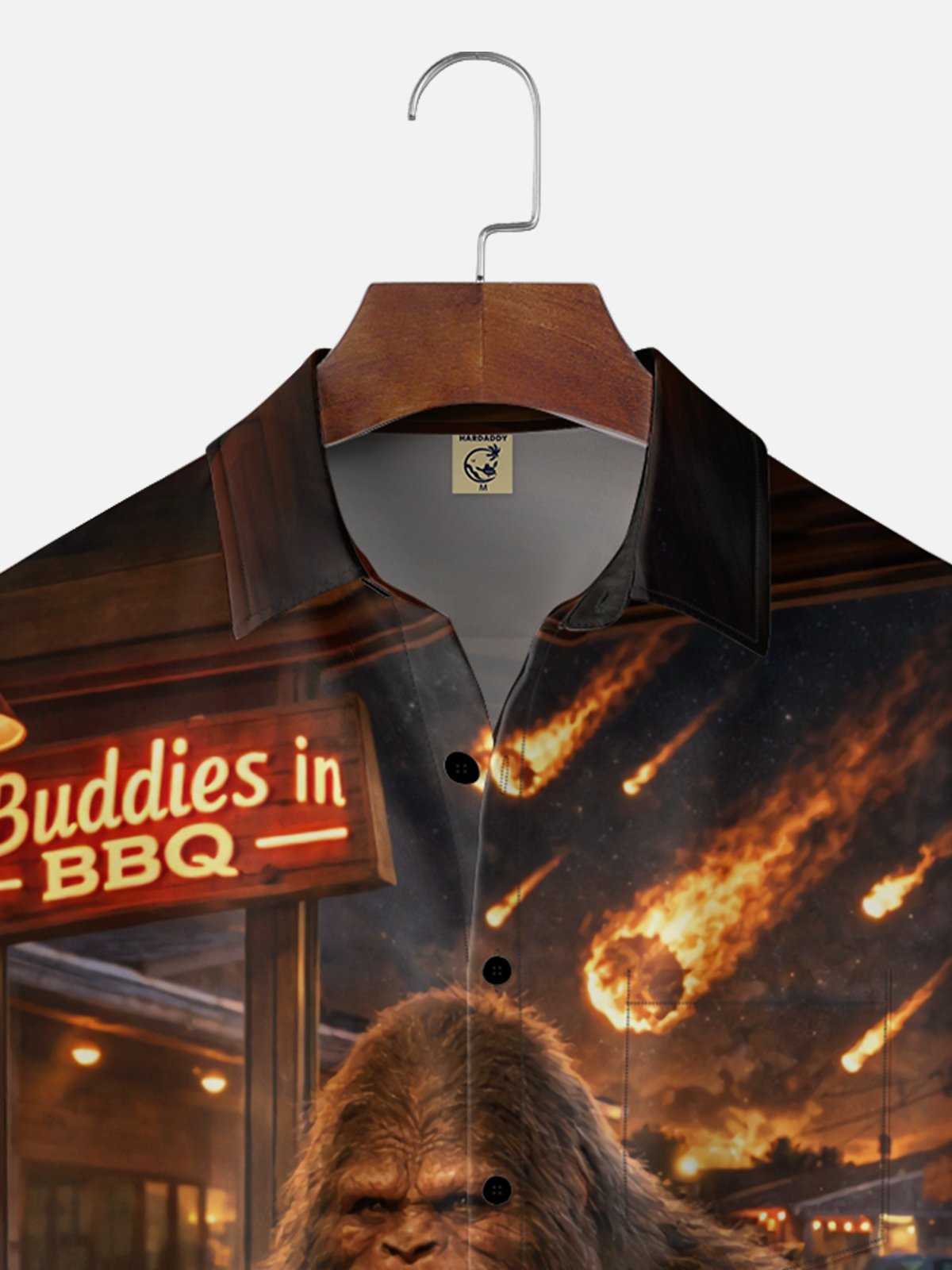 Moisture Wicking Fun BBQ Bigfoot Chest Pocket Hawaiian Shirt